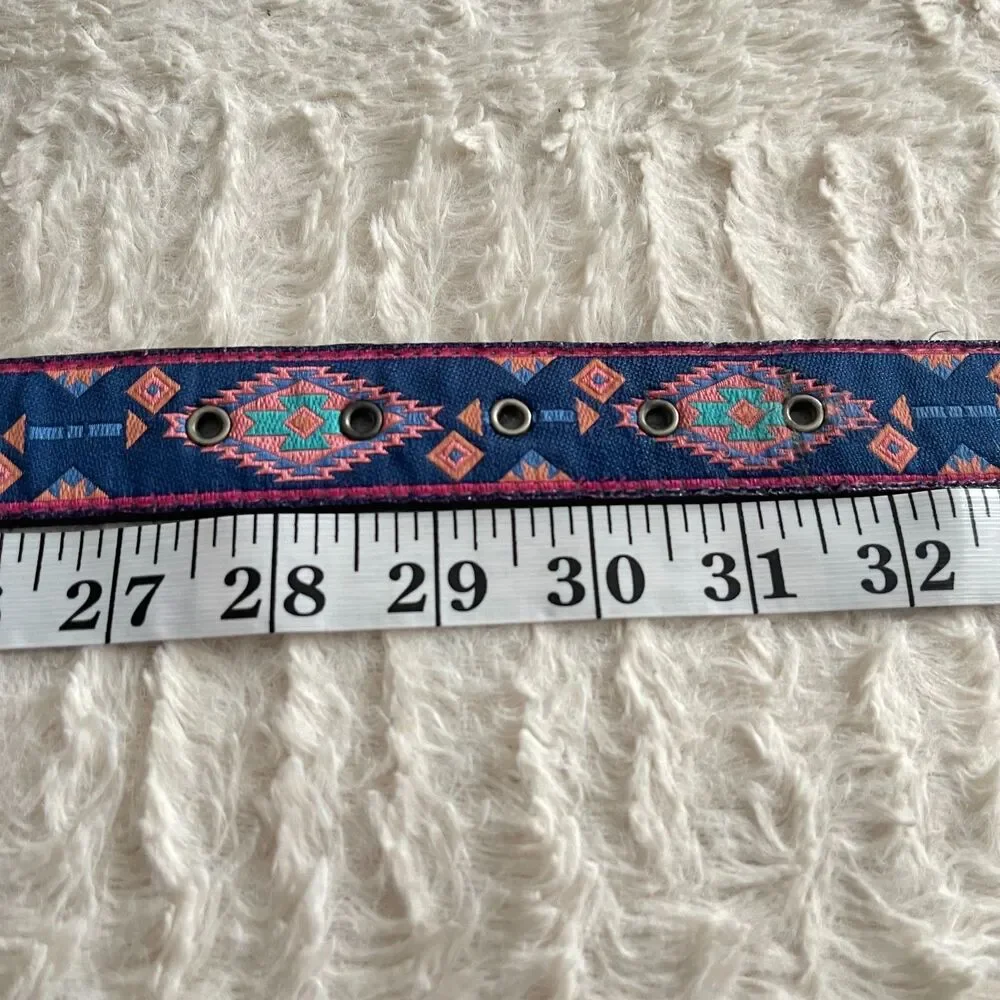 Vintage Nuovo Blue Pink Western Belt Southwestern Boho Silver Buckle 27.5 - 31.5